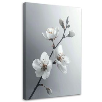 Feeby Cuadro En Lienzo Ramita Con Flores Blancas Naturaleza 70x100