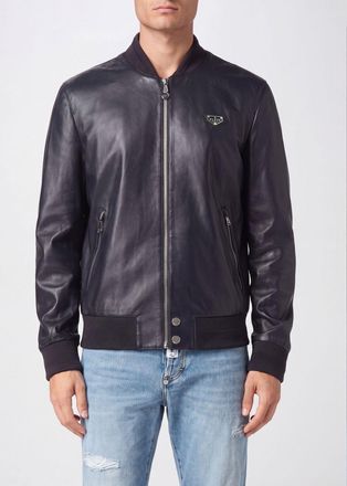 Philipp Plein Bomber in pelle con colletto college e tasche con zip