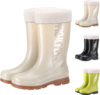 Generic Wellington Womens Winter Warm Rain Boots Ladies Waterproof Mid Calf Boot Comfortable Chelsea Boots Outdoor Non Slip Rubber Shoes for Work Fishing Trav