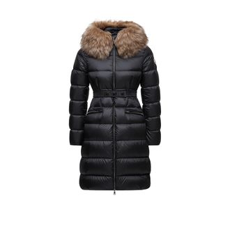 Moncler Boedic Hooded Shearling-trimmed Long Down Jacket Black Size 00