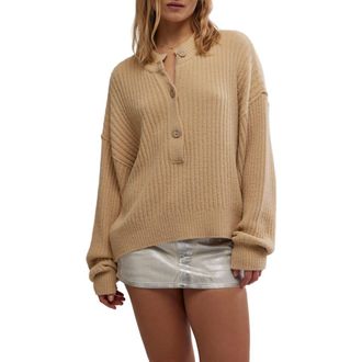 Free People Cocoa Rib Henley Sweater in Sugar Cookie at Nordstrom Rack, Size Small