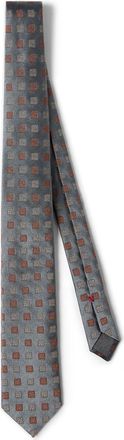Brunello Cucinelli Silk tie with squares pattern in Grey at Nordstrom