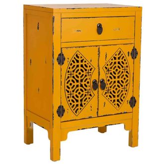 Wanderlust Deco Mesita de madera lacada de 1 caj&oacute;n y 2 puertas 48x32x70h cm - amarillo