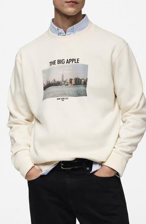 Mango The Big Apple Fleece Graphic Sweatshirt in Beige at Nordstrom, Size Small
