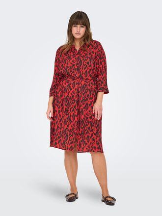 Only Carmakoma Blusenkleid ONLY CARMAKOMA CARHARMONY LIFE 3/4 BLK DRESS AOP BS, Damen, Gr. 42, N-Gr, rot (poppy rot aop:upscaled leo), Web, Obermaterial: 100% Viskos