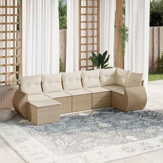 vidaXL Vidaxl - Set Sof&aacute;s De Jard&iacute;n 7 Piezas Y Cojines Rat&aacute;n Sint&eacute;tico Beige