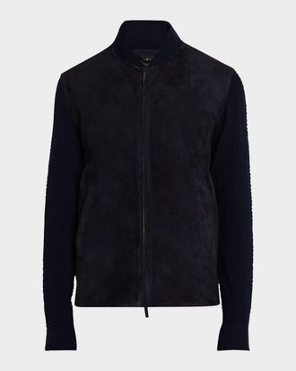 Giorgio Armani Men & apos;s Suede Fabric Mix Bomber Jacket