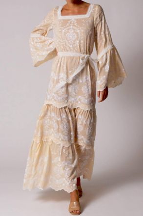 Miguelina Charlize Floating Flower Voile Dress In Pearl