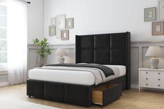 Comfort Beds Charlie Plush Divan Base 2 Drawers - 54 Wingback-Footboard in Black | Size: King