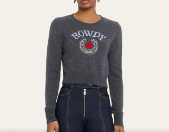 Cinq &agrave; Sept Cropped Graphic Howdy Sweater In Storm Grey