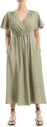 Max Studio Surplice Neck Flutter Sleeve Midi Dress in Grey/Sage at Nordstrom Rack, Size X-Small
