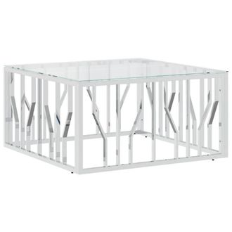 Berkfield Home Coffee Table 80x80x40 cm Stainless Steel & Glass in Silver | Size: 80 x 80 x 40 cm