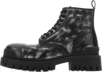 Balenciaga Strike Ankle Boots Washed Out Black Leather 589338WBEF19010