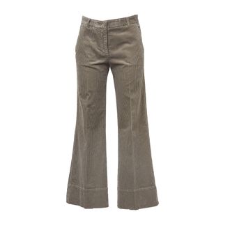 Ql2 Quelledue Straight-Leg Brown Pants with Ribbed Fabric and Seam Details