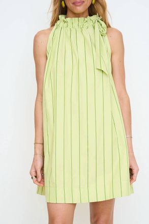 Glam Ruffle Neck Tie Sleeveless Mini Dress In Lime