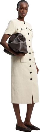 Karen Millen Textured Tweed Tailored Midi Dress in Cream at Nordstrom, Size 12