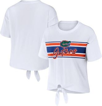 WEAR by Erin Andrews Womens WEAR by Erin Andrews White Florida Gators Striped Front Knot Cropped T-Shirt at Nordstrom, Size Xx-Large