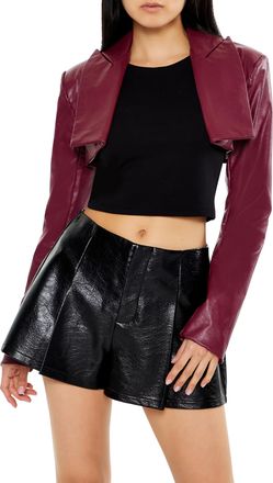 Forever 21 Womens Faux Leather Cropped Blazer Coat, Burgundy, S
