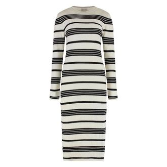 Moncler Midi Dresses, female, White, M, Striped Boucl&eacute; Midi Dress