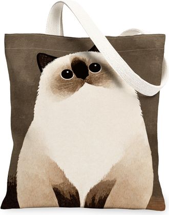 Generic Vintage Cat Canvas Tote Bags, Cute Animal Design Reusable Grocery Bags, Lightweight Washable Shoulder Strap Canvas for Trav, Brown, 13x15 Inch