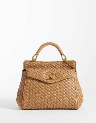 JW PEI Lucia - Borsa classica marrone intrecciata con manico superiore