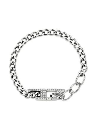 Diesel Armband met kristallen en schakelketting - Zilver