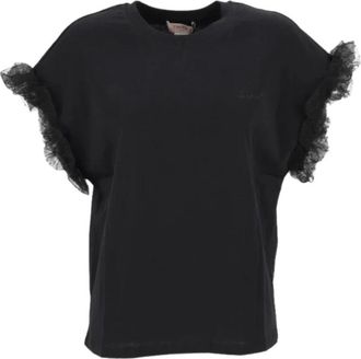 Twinset Katoenen Jersey T-shirt - Dames - T-shirts - Zwart - S - Katoen - Tops