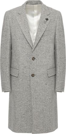 Lardini Grey Herringbone Pattern Wool Coat