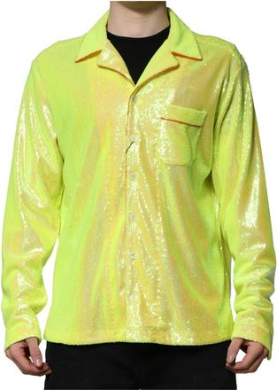 Dolce & Gabbana Overhemden, Heren, Geel, L, Gele Paillet Lounge Casual Shirt