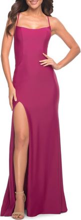 La Femme Long Prom Dress in Luxurious Jersey with Slit in Berry at Nordstrom, Size 12