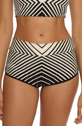 Trina Turk Net Textured Stripe Swim Shorts in Black/Vanilla at Nordstrom, Size 10