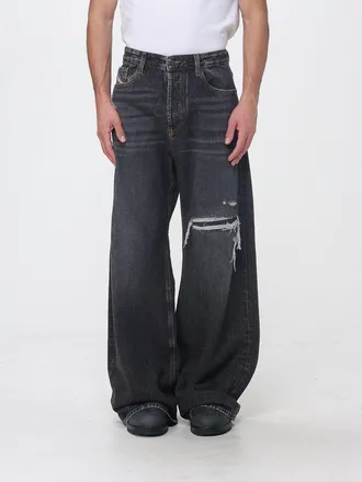 Diesel Jeans D-Rise a gamba larga in denim effetto usurato a vita alta