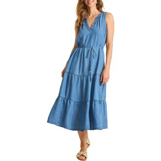 Tommy Bahama Chambray OLei Tiered Midi Dress in Med Indigo Wash at Nordstrom, Size X-Small