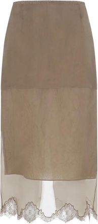Carven Sheer Lingerie Rok - Dames - Midirokken - Beige - XS - Rokken