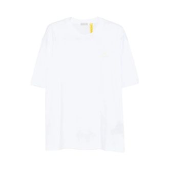 Moncler Tops, Heren, Wit, M, Katoen, Rocky Logo Patch Crew Neck T-shirt
