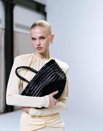 Dragon Diffusion Bamboo Triple Jump - Borsa piccola in pelle intrecciata nera-Nero