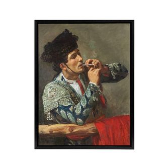 Artery8 After the Bullfight Bullfighter Smoking Cassatt Framed Canvas Wall Art in Grey | Size: W24 x H32
