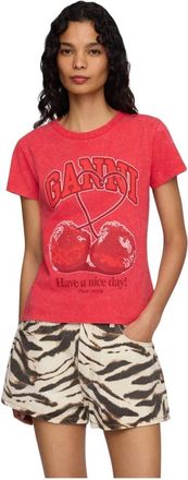 Ganni Mujer, Camisetas, Rojo, Talla: S
