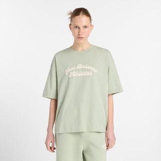 New Balance Donna Linear Heritage Oversized T-Shirt in Verde, Jersey di Cotone, Taglia 2XL