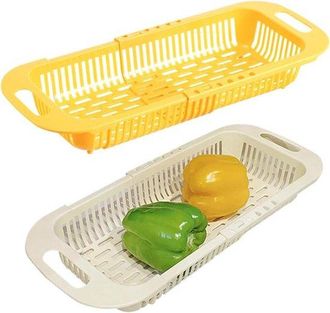 No Brand Colador De Pl&aacute;stico Plegable Para Colocar Sobre El Fregadero - 2 Piezas Con Asa - Para Frutas Y Verduras - Beige Y Amarillo