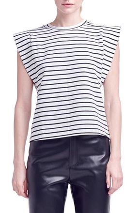 English Factory Stripe Extended Shoulder T-Shirt in White/Black at Nordstrom, Size X-Small