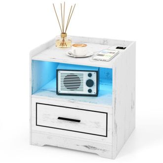 Costway Costway - led Nightstand Bedroom Smart Bedside Table with USB&Type-C Port