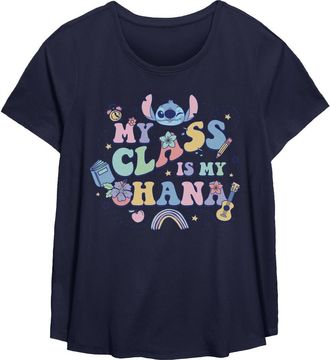 Lilo & Stitch Womens Lilo & Stitch My Class Is My Ohana T Shirt in Navy Blue at Nordstrom, Size Xx-Large