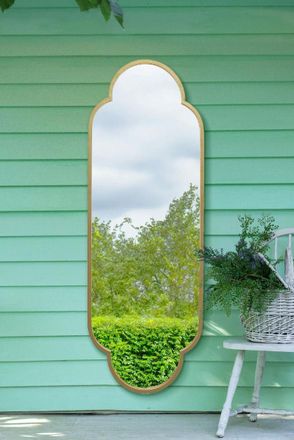 MirrorOutlet Gold Metal Framed Double Arched Oval Garden Wall Mirror (170CM X 59M) | Size: 1 Pack