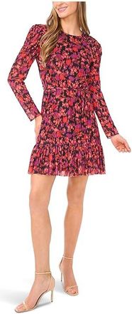 CeCe by Cynthia Steffe Shirred Long Sleeve Waist Tie Dress Womens Dress Rich Black : LG, Polyester/Spandex