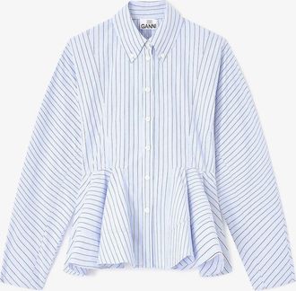 Ganni Blue Stripe Peplum Shirt - Size 36 Organic Cotton
