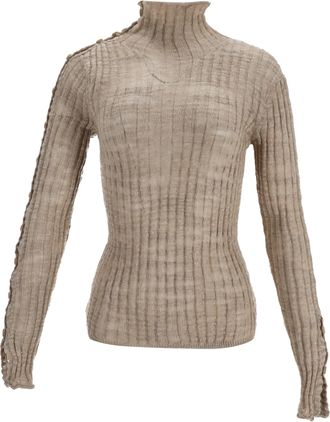 Acne Studios Ribbed-Knit Turtleneck Sweater in Beige Linen
