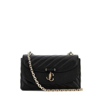 Jimmy Choo London Black Leather Curve Shoulder Bag Blackshinygold Clutch