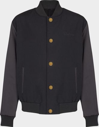 Balmain Mens Grain de Poudre Wool and Satin Varsity Jacket