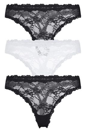Honeydew Intimates Maria 3-Pack Thongs in Black/Ivory/Black at Nordstrom, Size X-Large